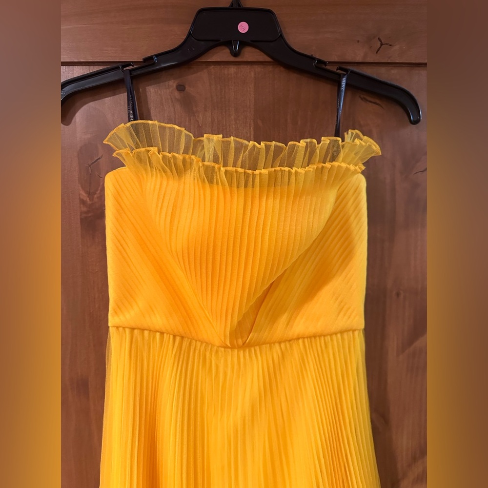 Theia Enver Strapless Yellow Pleated Gown - Picture 4 of 6